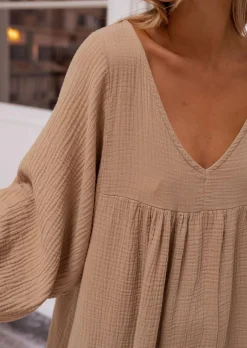 Flash Sale Robe Nolan - Couleur Camel - Gaze De Coton - AmpleEasy Clothes Femme Robes