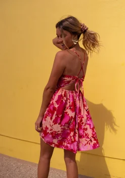 Discount Robe Nolwenn rose à fleurs | Robe dos ouvert | Prêt-à-porter en ligne | Easy Clothes Femme Robes