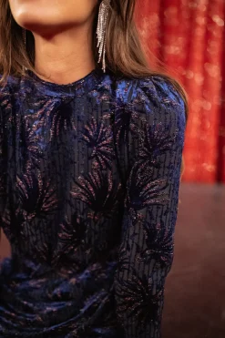 Store Robe Olivia - bleu en velours avec motifs à paillettesEasy Clothes Femme Robes