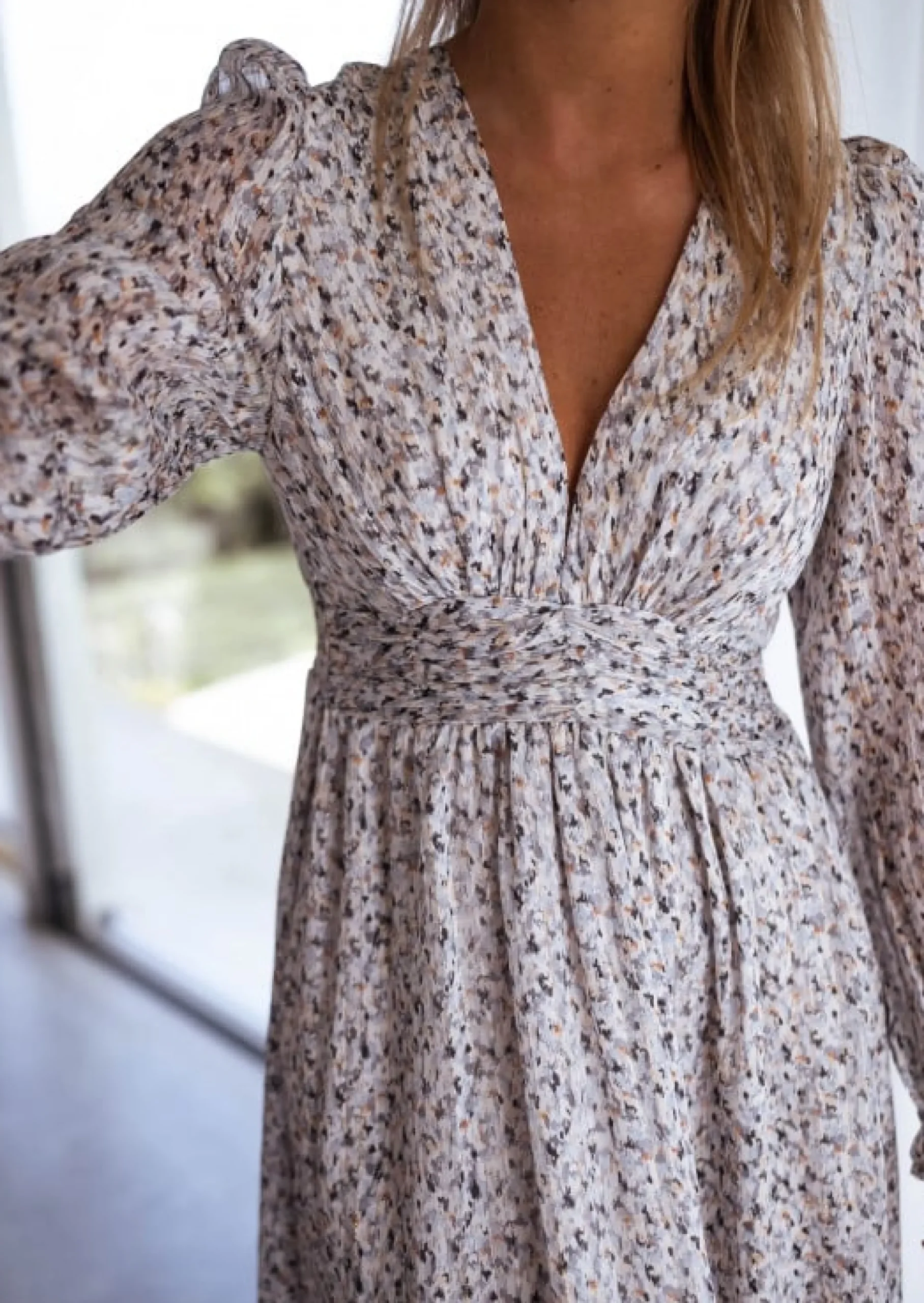 Online Robe Rosana grise à motifs | Robe longue fleurie | Prêt-à-porter en ligne | Easy Clothes Femme Robes