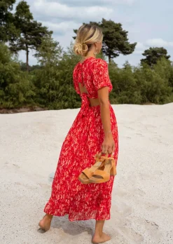 Best Sale Robe Rouge Claudia - Col en V - FluideEasy Clothes Femme Robes