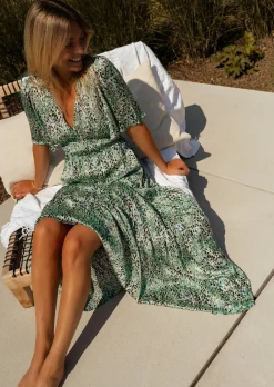 Flash Sale Robe Sienna verte à motifs | Robe longue de cocktail | Prêt-à-porter en ligne | Easy Clothes Femme Robes