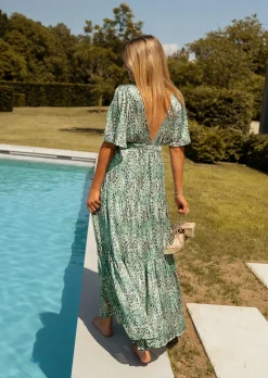 Flash Sale Robe Sienna verte à motifs | Robe longue de cocktail | Prêt-à-porter en ligne | Easy Clothes Femme Robes