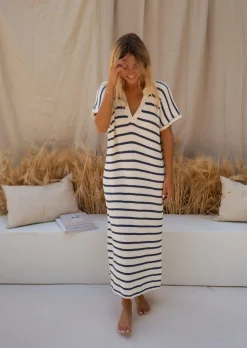 Discount Robe Soam - Lignes Bleues & Écrues - Effet MailleEasy Clothes Femme Robes