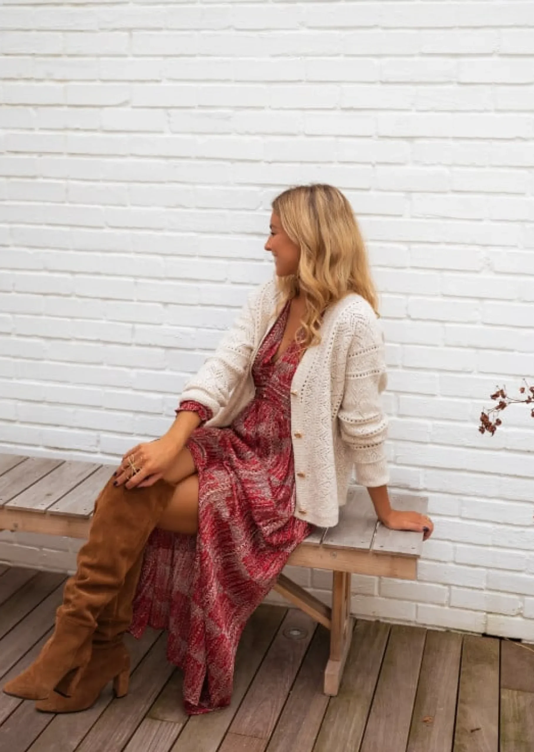 Cheap Robe Stacy - Rouge À Motifs - Col V & FenteEasy Clothes Femme Robes