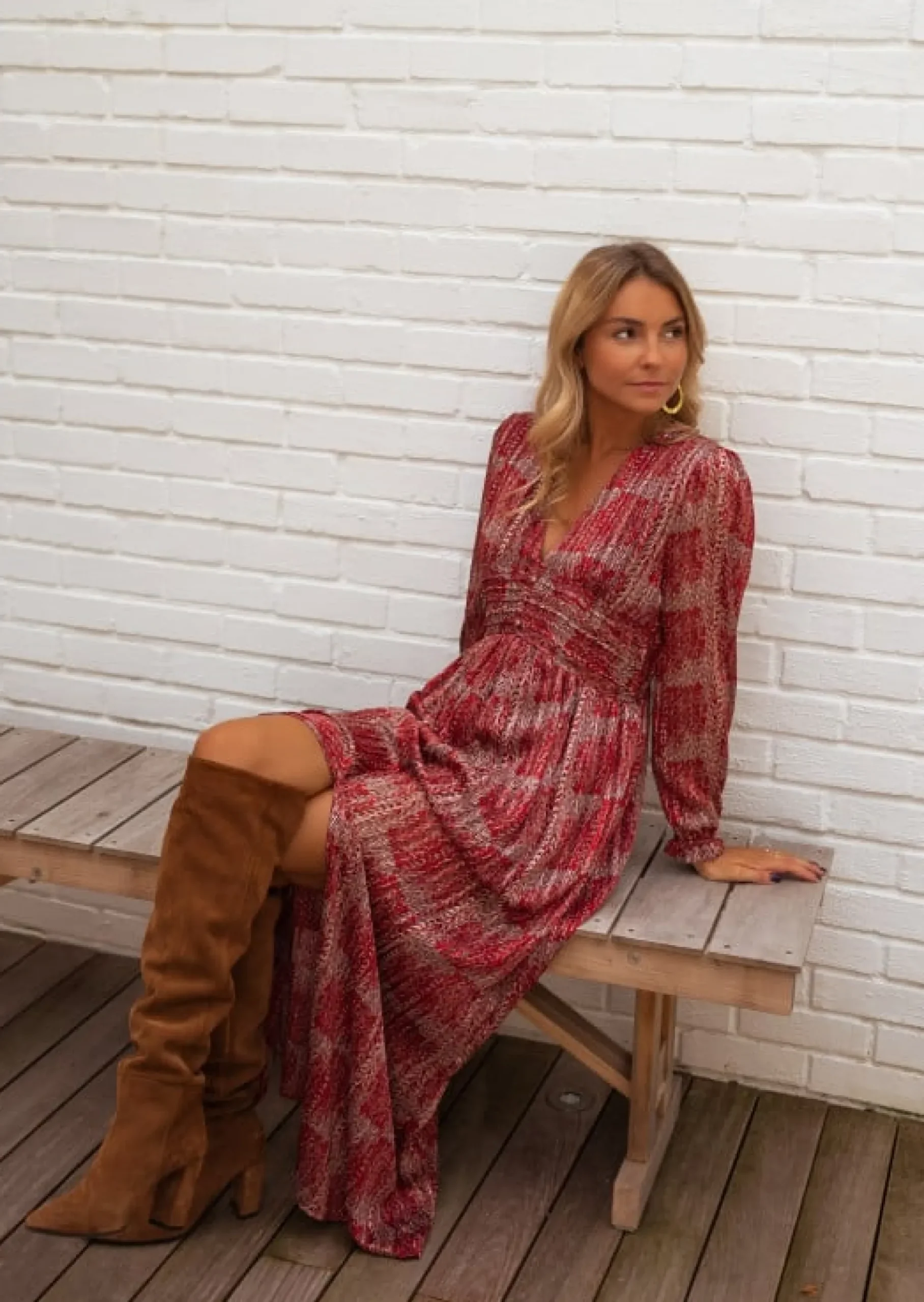 Cheap Robe Stacy - Rouge À Motifs - Col V & FenteEasy Clothes Femme Robes