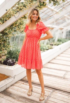 Outlet Robe Talou corail - à pois blancEasy Clothes Femme Robes