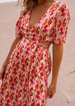 Fashion Robe Tatiana - Motifs Roses & Oranges - Vêtements Easy Clothes Femme Robes