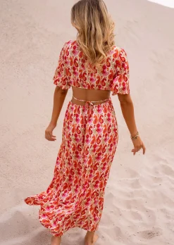 Fashion Robe Tatiana - Motifs Roses & Oranges - Vêtements Easy Clothes Femme Robes