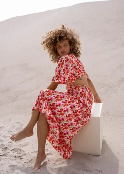 Fashion Robe Tatiana - Motifs Roses & Oranges - Vêtements Easy Clothes Femme Robes