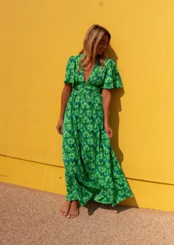 Clearance Robe Tiphaine verte à motifs | Robe longue dos nu | Prêt-à-porter en ligne | Easy Clothes Femme Robes