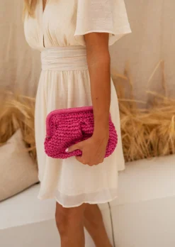 Flash Sale Sac Jerry Rose - Matière Raphia - Poche Intérieure - Accessoires Easy Clothes Sacs & Pochettes