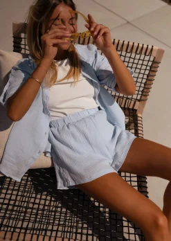 New Short Dania bleu en gaze de coton | Short en coton | Prêt-à-porter en ligne | Easy Clothes Femme Jupes & Shorts