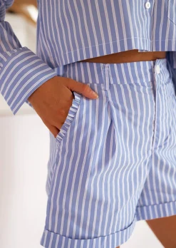 Shop Short Justine - Lignes Bleues & Blanches - Taille HauteEasy Clothes Femme Jupes & Shorts