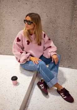 Shop Sweat Fiona - Rose à coeursEasy Clothes Femme Pulls & Gilets