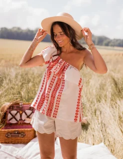 Sale Top Brigie - à motifs rouge et beigeEasy Clothes Femme Tops & T-shirts