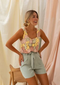Best Sale Top En Crochet Floryne - Rose, Jaune & Kaki - Vêtements Femme ÉtéEasy Clothes Femme Tops & T-shirts