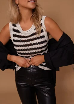 Cheap Top Gemma Écru & Noir Ligné | Mailles Larges | Easy Clothes Femme Tops & T-shirts