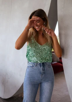 Hot Top Malo à paillettes vert d’eau | Top vert à sequins | Prêt-à-porter en ligne | Easy Clothes Femme Tops & T-shirts