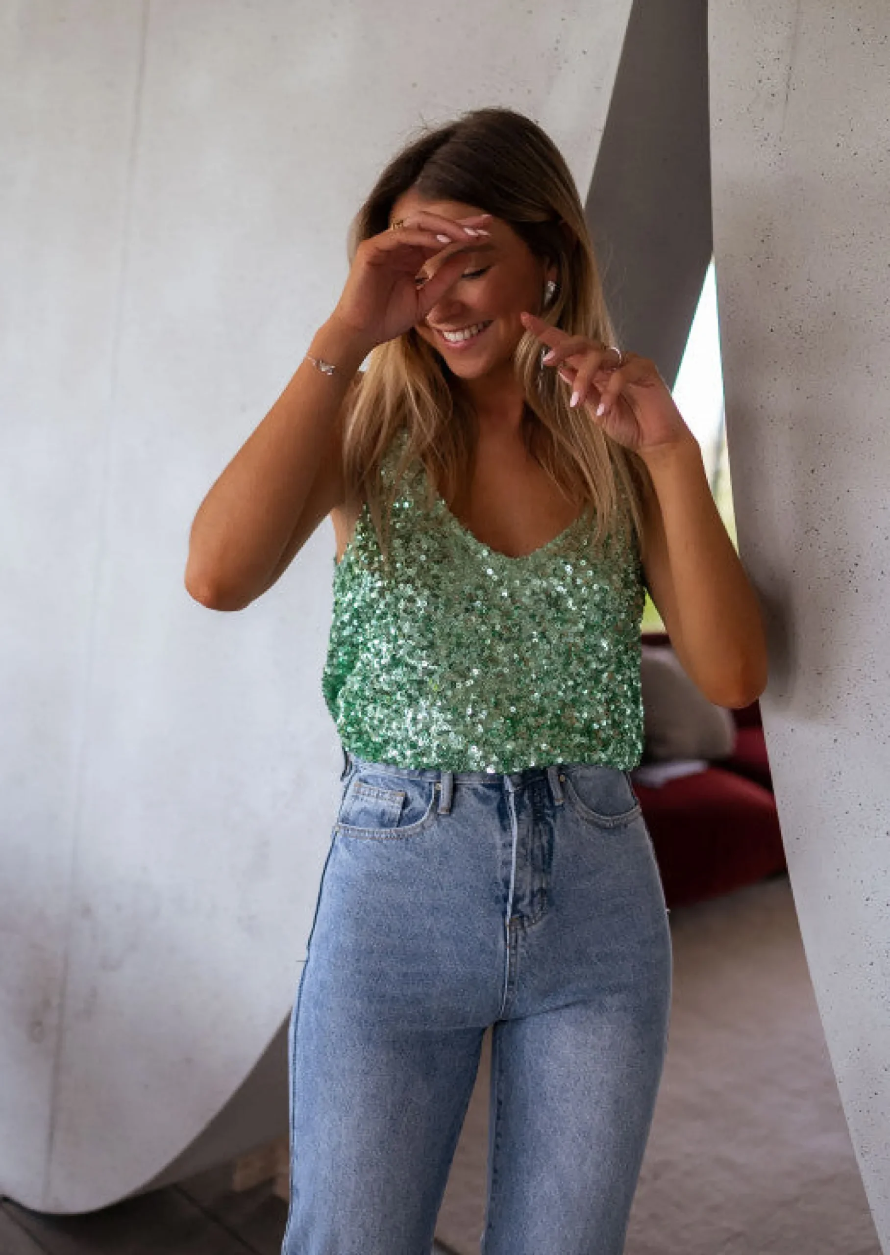Hot Top Malo à paillettes vert d’eau | Top vert à sequins | Prêt-à-porter en ligne | Easy Clothes Femme Tops & T-shirts