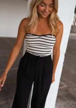 Hot Top Marshall ligné écru et noir | Top bandeau ligné | Prêt-à-porter en ligne | Easy Clothes Femme Tops & T-shirts