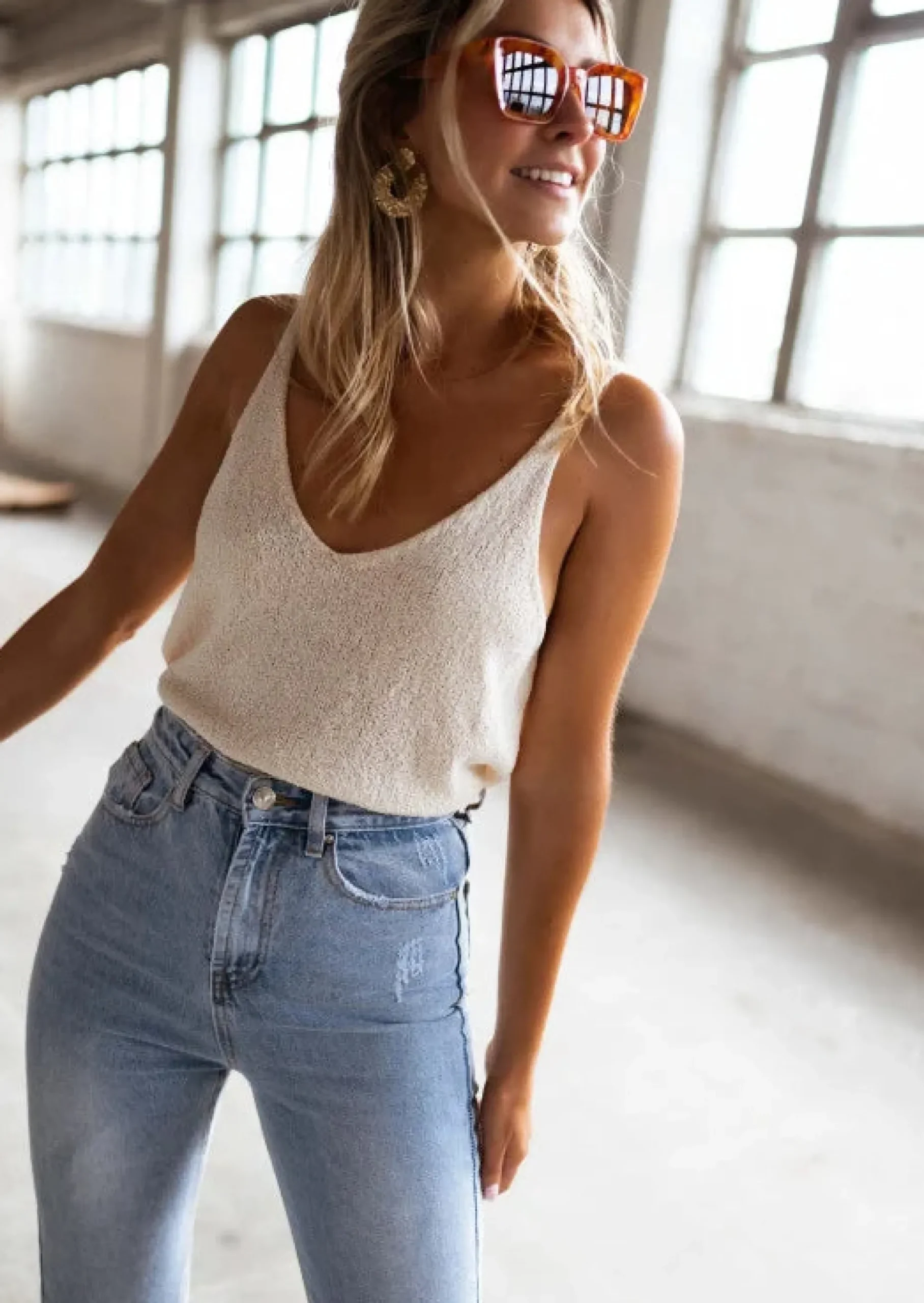 Clearance Top Neda beige effet laine | Top transparent en mailles | Prêt-à-porter en ligne | Easy Clothes Femme Tops & T-shirts