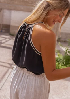 Fashion Top Pia - Noir - Finition Crochet - Col Rond - Vêtements FemmeEasy Clothes Femme Tops & T-shirts