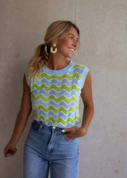 Online Top Stany en crochet vert et bleu | Top coloré en crochet | Prêt-à-porter en ligne | Easy Clothes Femme Tops & T-shirts