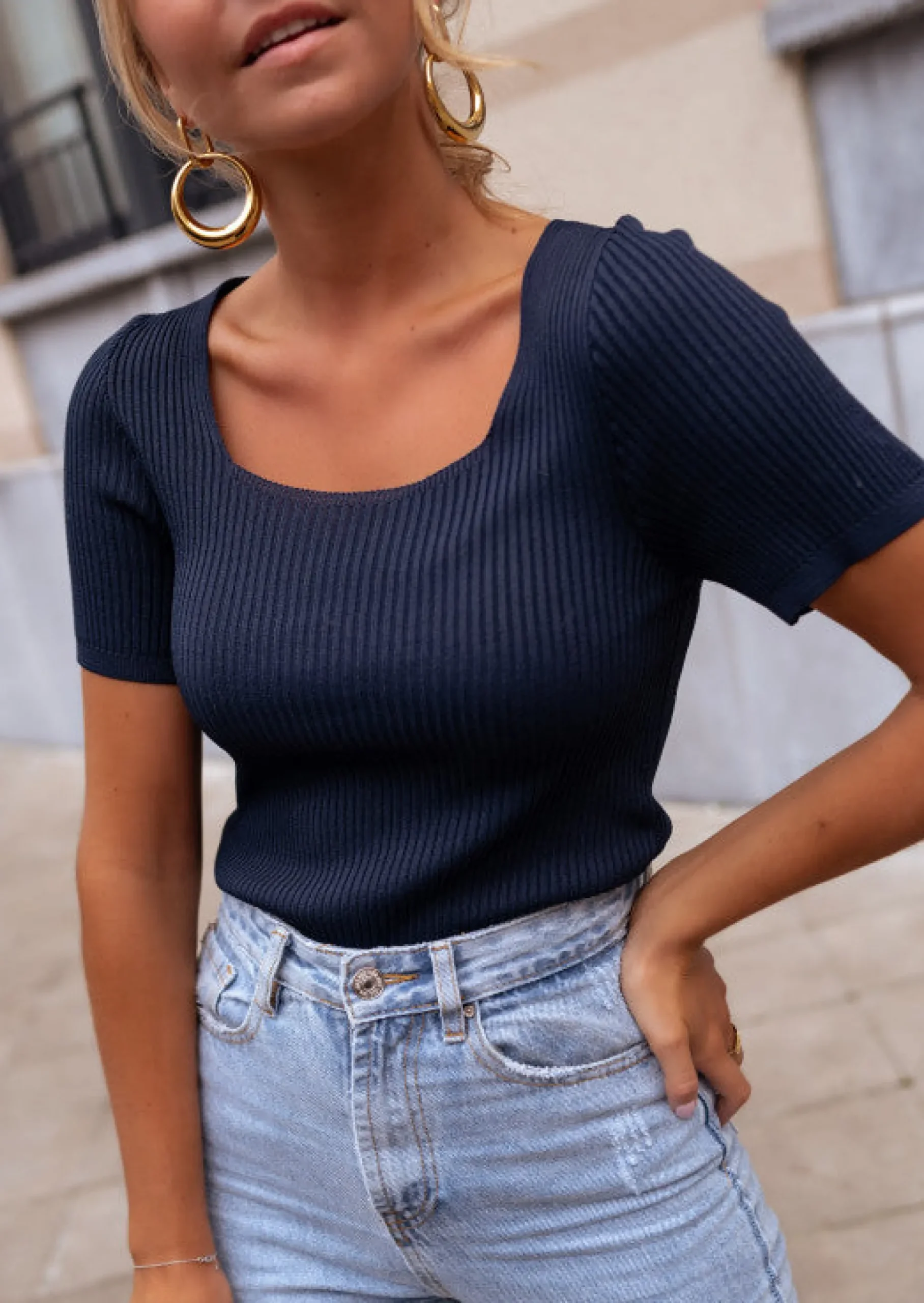 Clearance T-shirt Tonio Moulant - Bleu Marine - Made In ItalyEasy Clothes Femme Tops & T-shirts